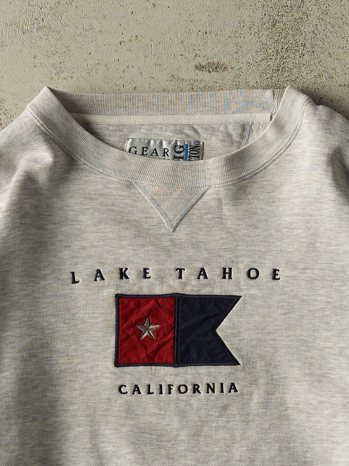 Vintage 90s Heather Grey Lake Tahoe California Embroidered Crewneck (XL)