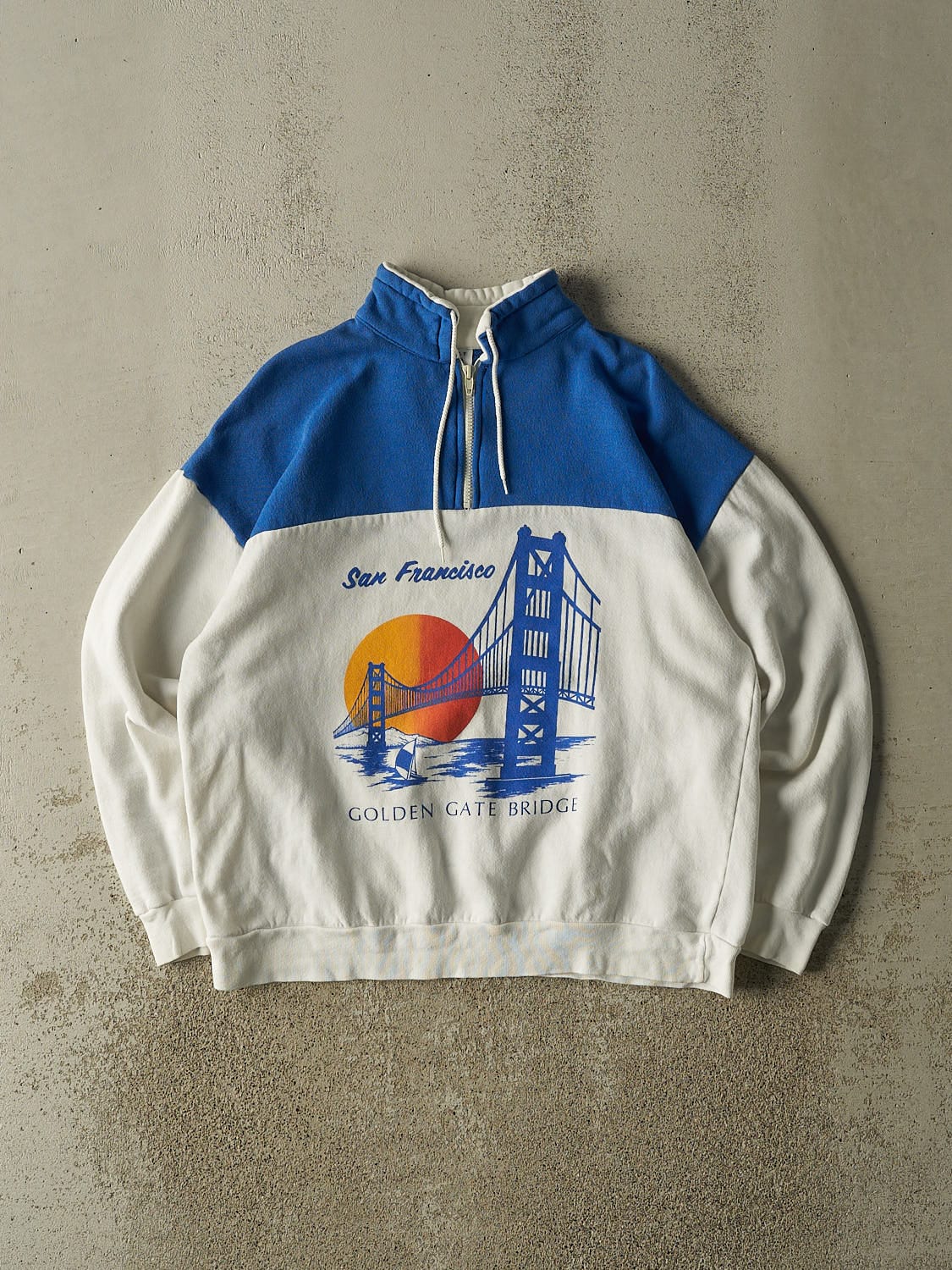Vintage 80s White San Francisco Golden Gate Bridge Quarter Zip Sweater (M/L)