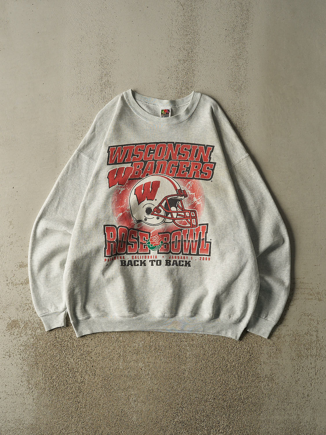 Vintage 00' Heather Grey University of Wisconsin Badgers Rosebowl Crewneck (XL/XXL)