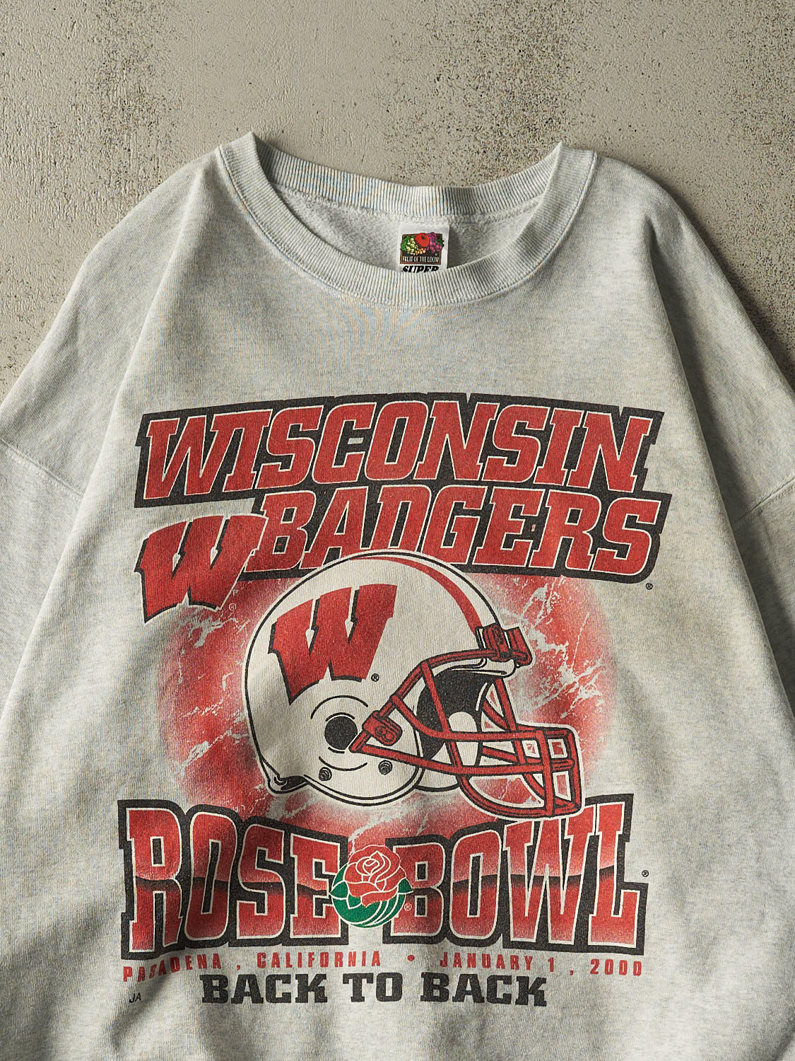 Vintage 00' Heather Grey University of Wisconsin Badgers Rosebowl Crewneck (XL/XXL)