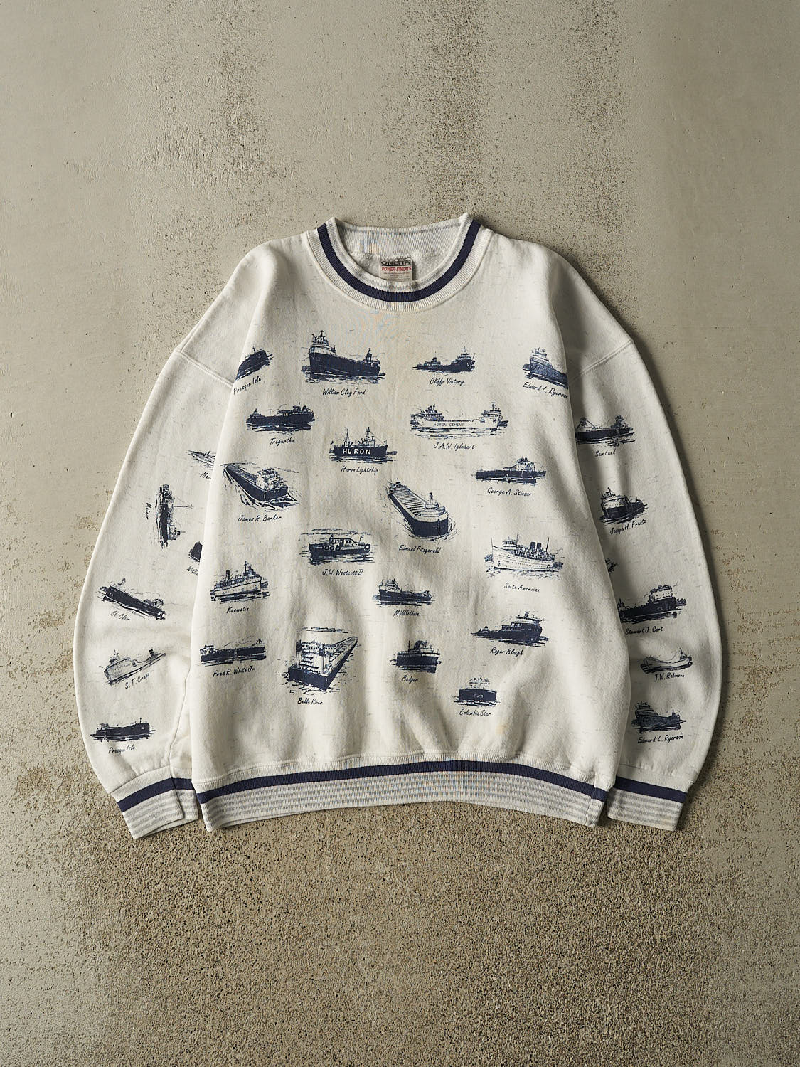Vintage 90s White Boat AOP Crewneck (L/XL)