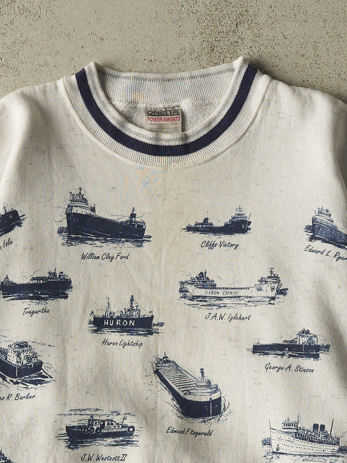 Vintage 90s White Boat AOP Crewneck (L/XL)