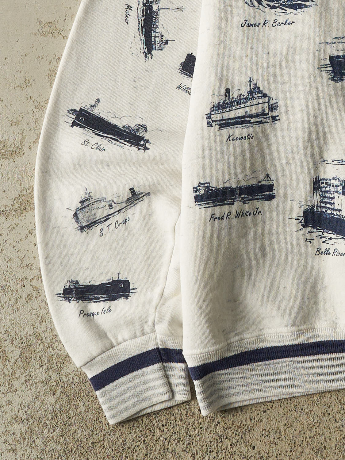 Vintage 90s White Boat AOP Crewneck (L/XL)