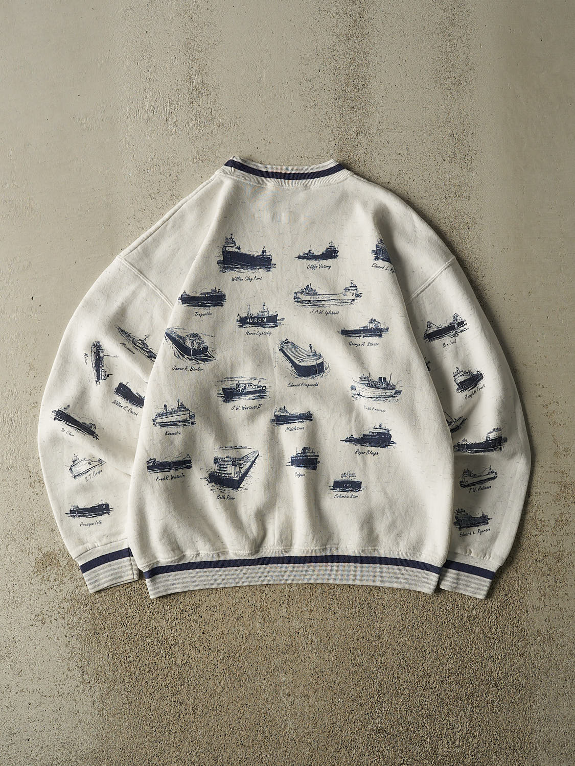 Vintage 90s White Boat AOP Crewneck (L/XL)