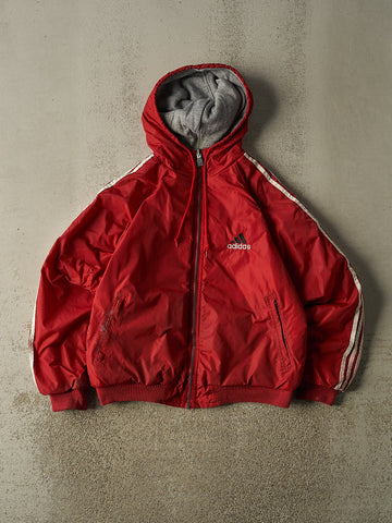 Vintage 90s Red Adidas Reversible Hooded Jacket (M)