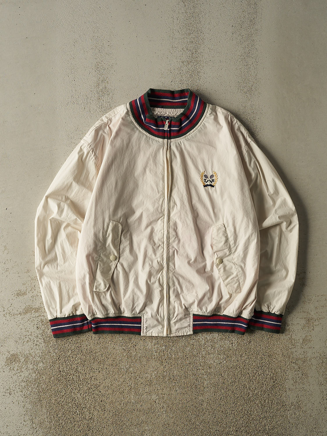 Vintage 90s Beige Tommy Hilfiger Tennis Harrington Jacket (M/L)
