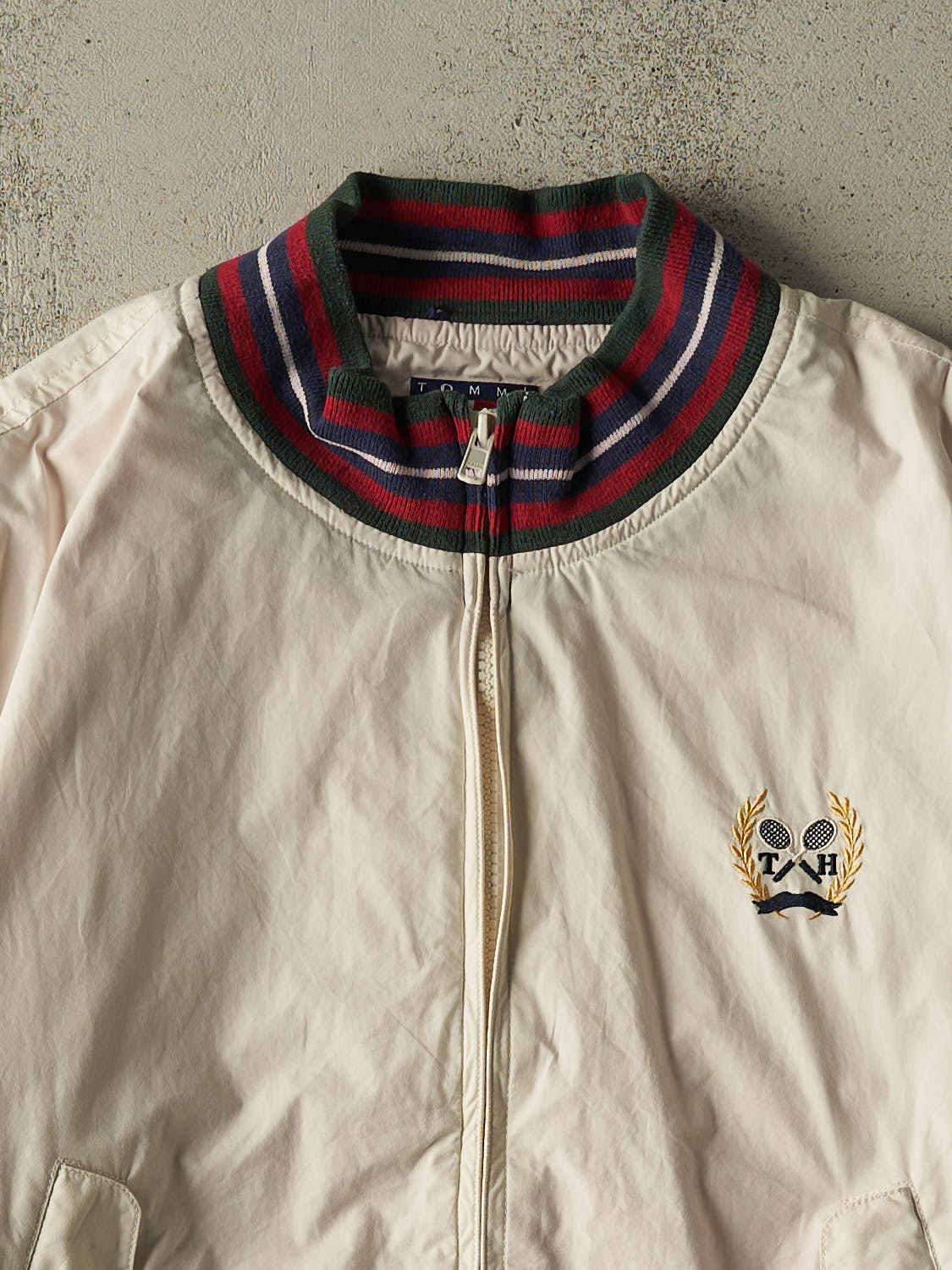 Vintage 90s Beige Tommy Hilfiger Tennis Harrington Jacket (M/L)