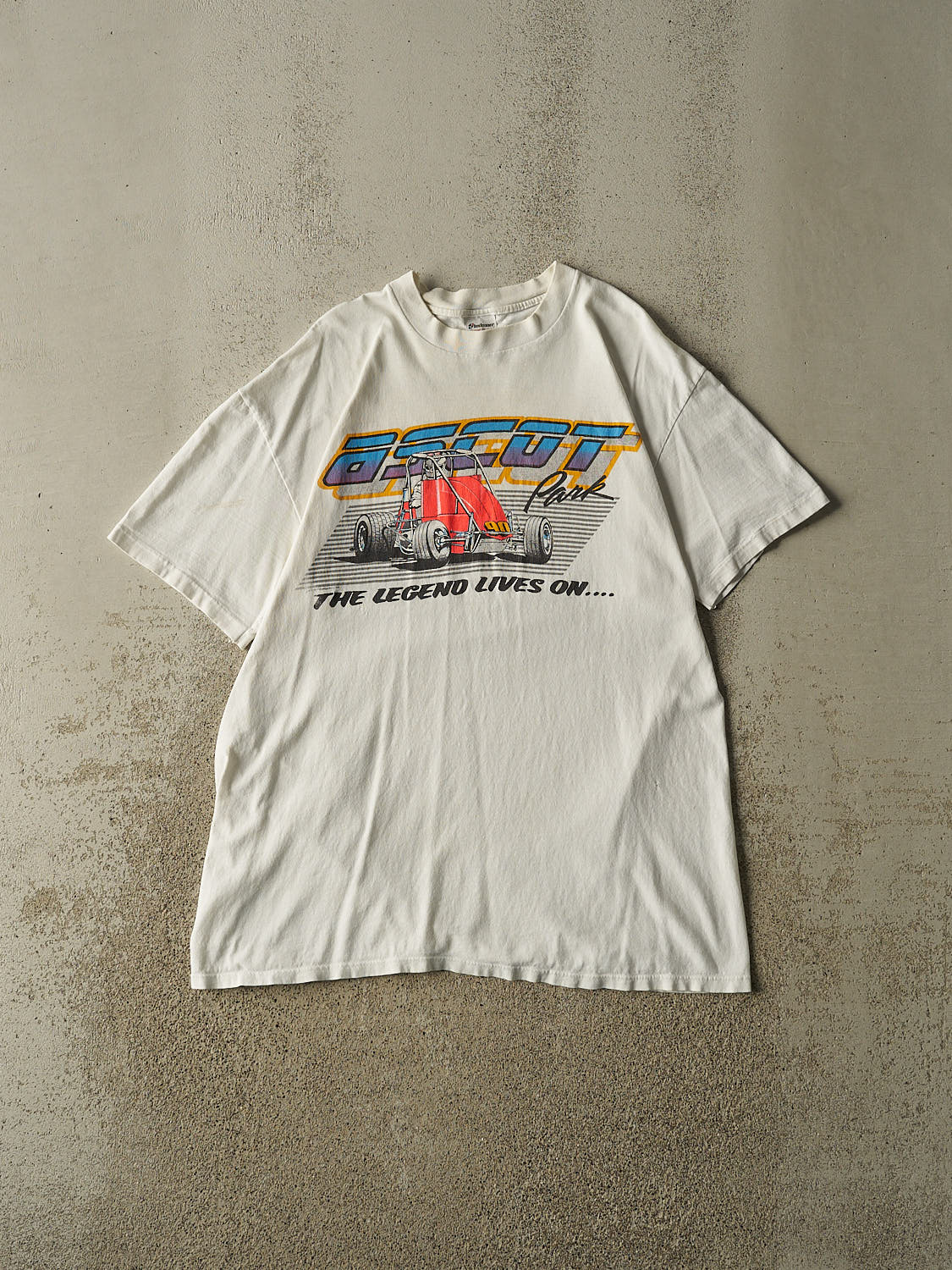 Vintage 90s White Ascot Park Racing Single Stitch Tee (L/XL)