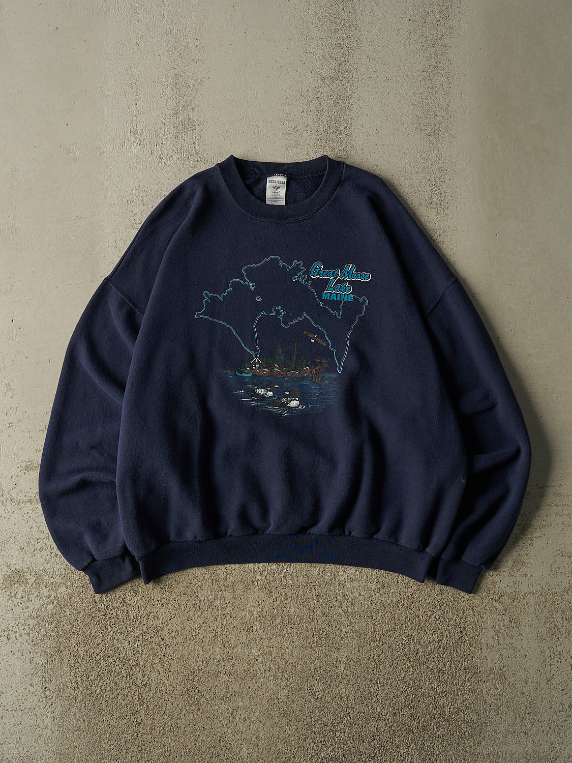 Vintage 90s Navy Blue Great Moose Lake Maine Crewneck (XL)