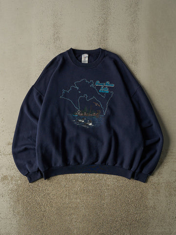 Vintage 90s Navy Blue Great Moose Lake Maine Crewneck (XL)
