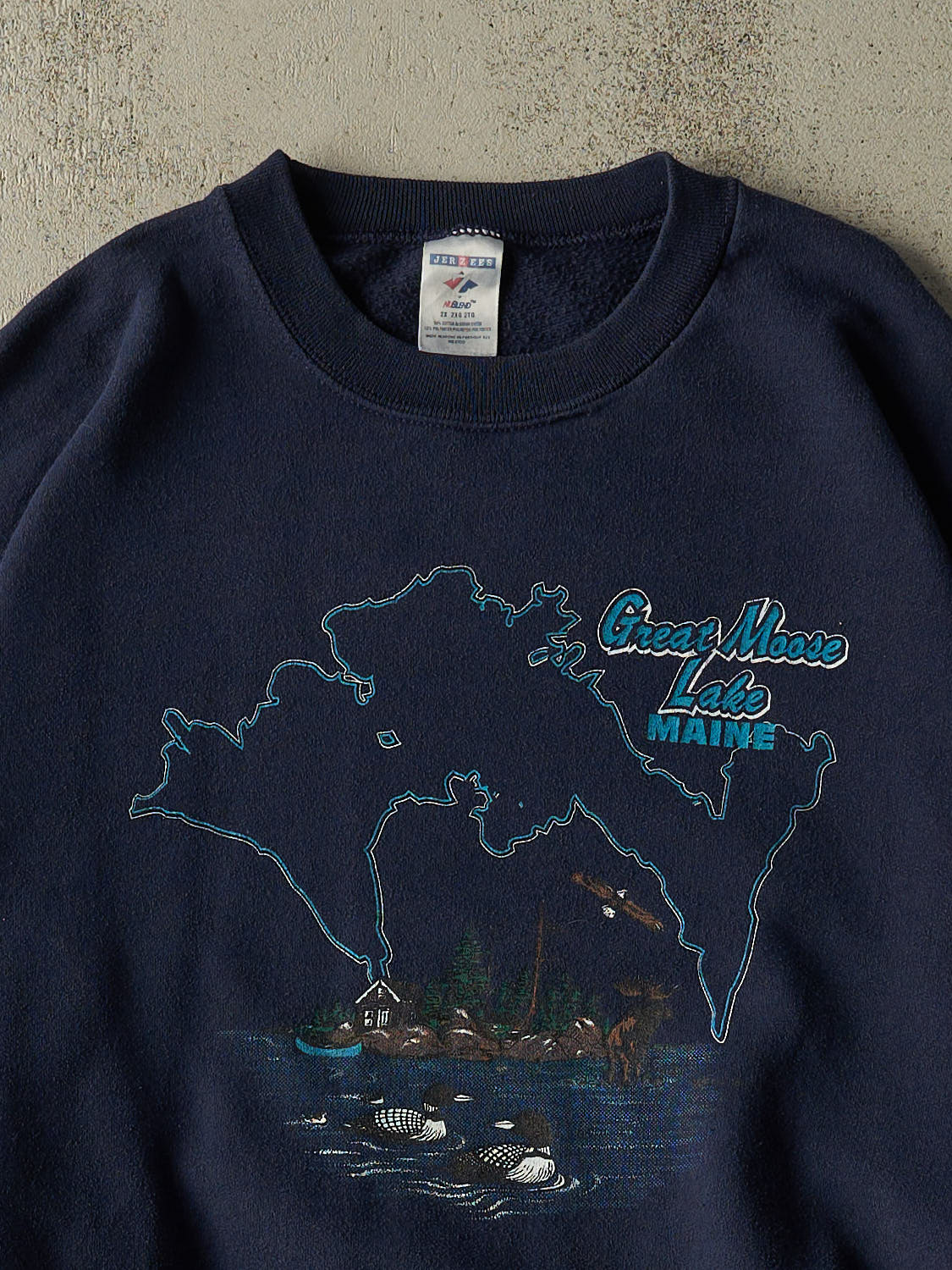 Vintage 90s Navy Blue Great Moose Lake Maine Crewneck (XL)