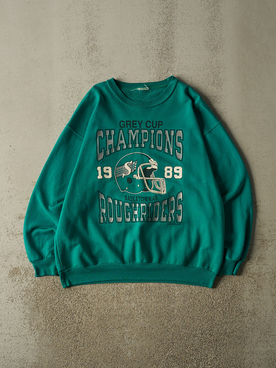 Vintage 89' Green Saskatchewan Roughriders Grey Cup Champs Crewneck (L/XL)