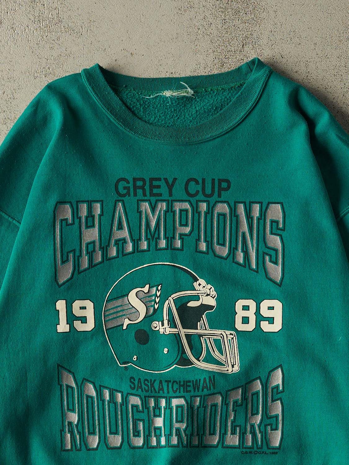 Vintage 89' Green Saskatchewan Roughriders Grey Cup Champs Crewneck (L/XL)
