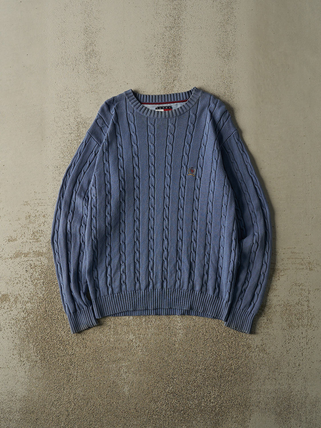 Vintage 90s Slate Blue Tommy Hilfiger Cable Knit (S/M)