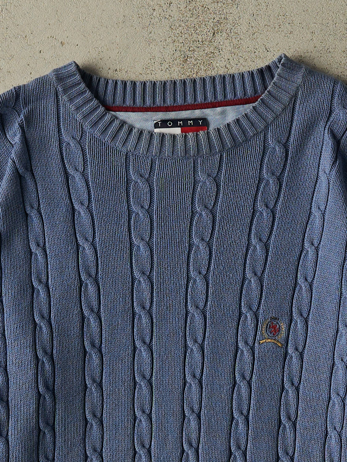 Vintage 90s Slate Blue Tommy Hilfiger Cable Knit (S/M)