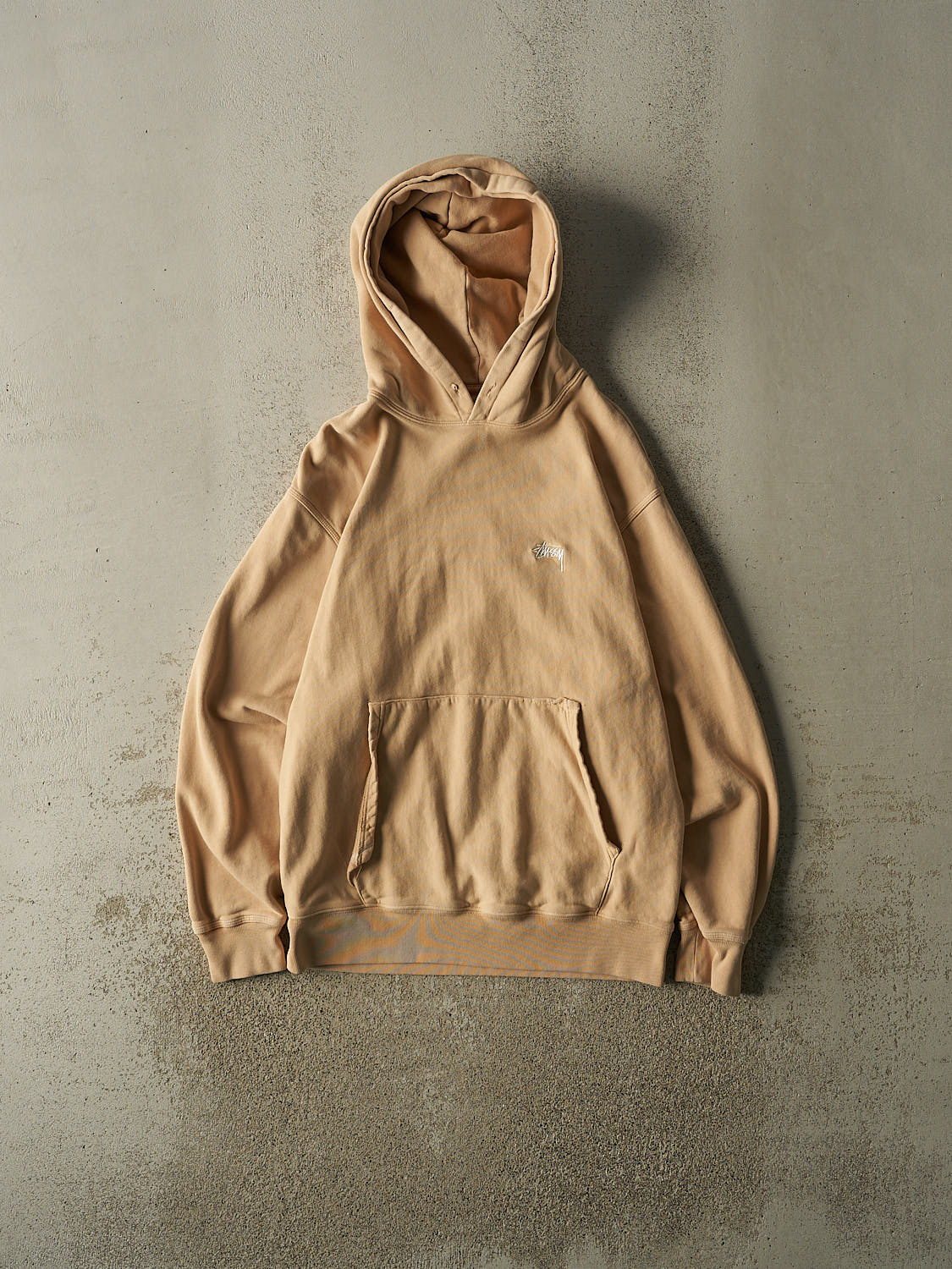 Vintage Y2K Beige Stüssy Embroidered Hoodie (L/XL)