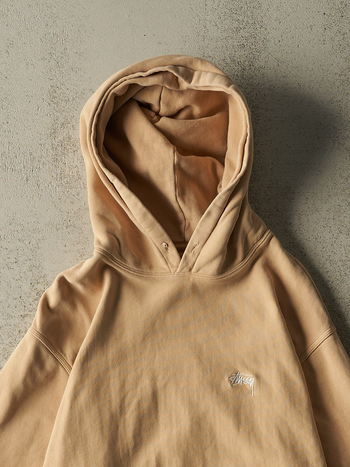 Vintage Y2K Beige Stüssy Embroidered Hoodie (L/XL)