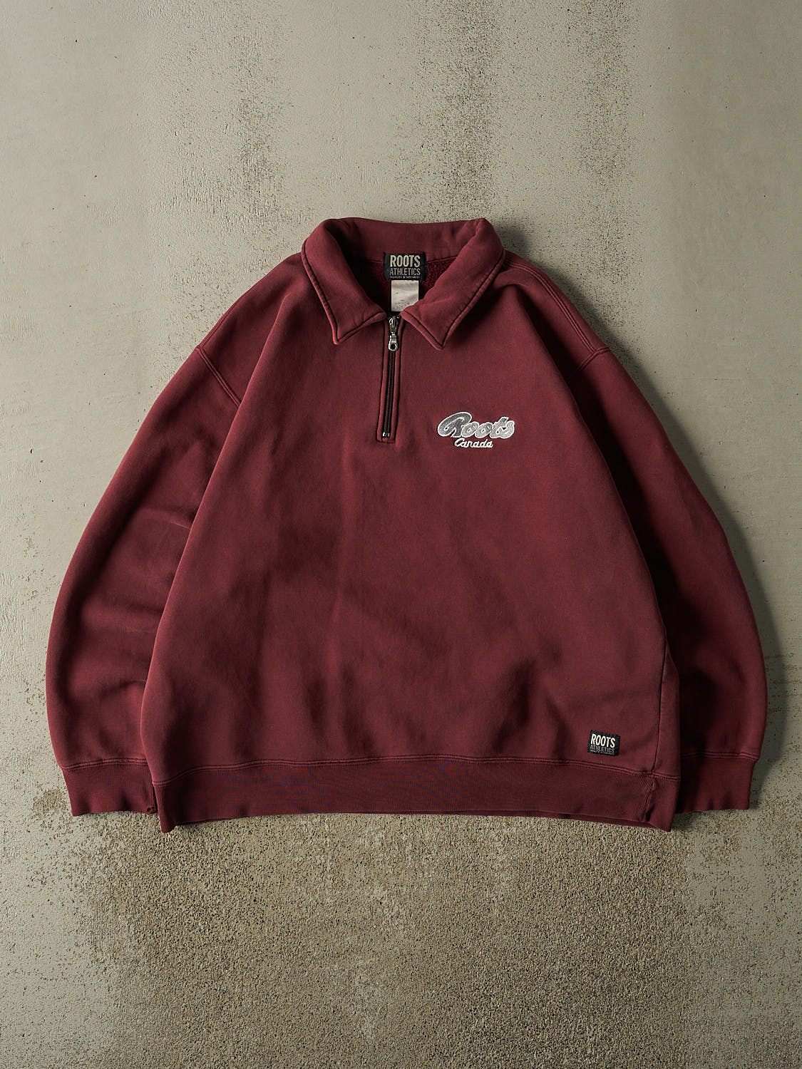 Vintage Y2K Burgundy Roots Embroidered Quarter Zip (XL/XXL)