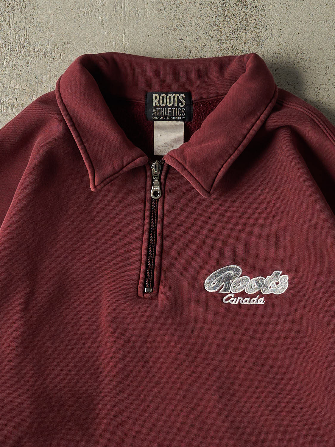 Vintage Y2K Burgundy Roots Embroidered Quarter Zip (XL/XXL)