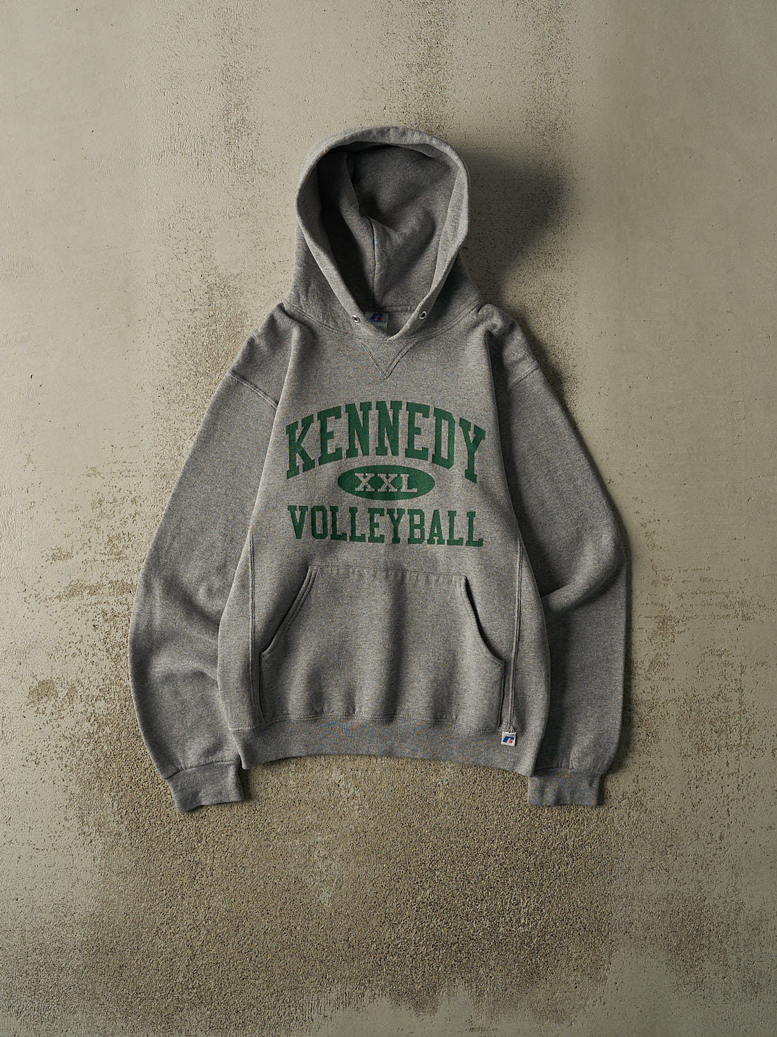 Vintage Y2K Grey Russell Athletic Kennedy Volleyball Hoodie (XS/S)