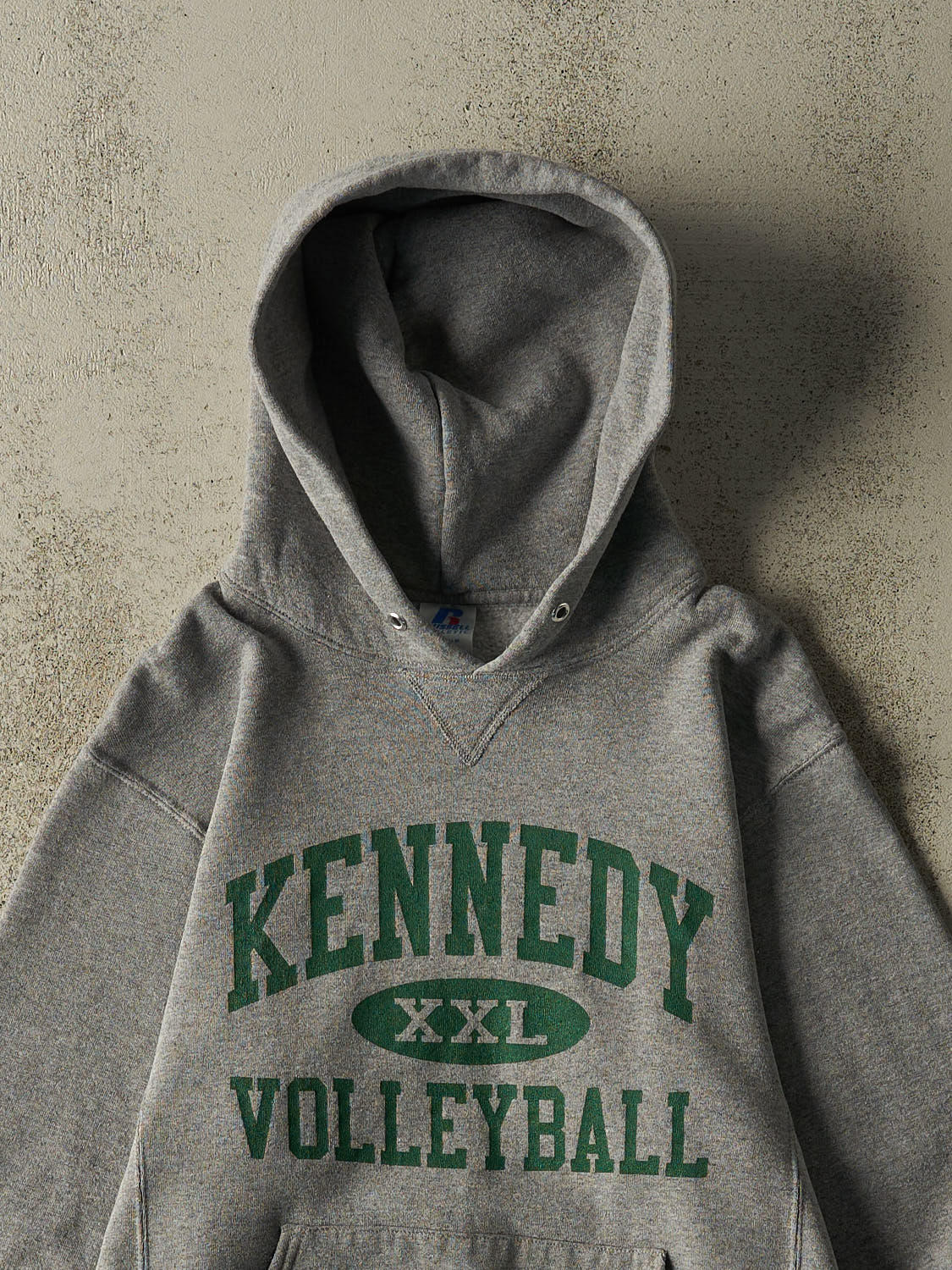 Vintage Y2K Grey Russell Athletic Kennedy Volleyball Hoodie (XS/S)