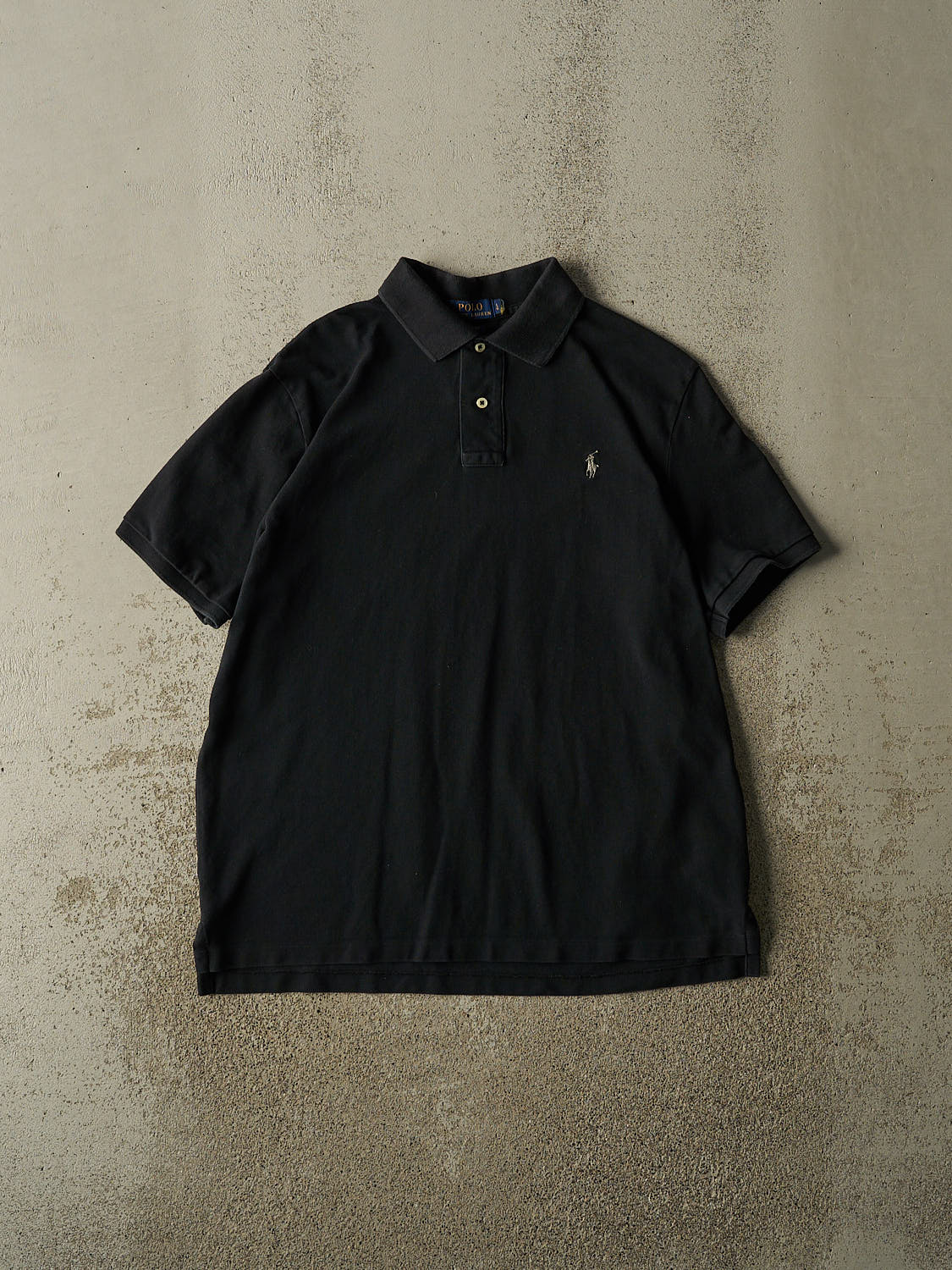 Vintage Y2K Black Polo Ralph Lauren Quarter Button Tee (L/XL)