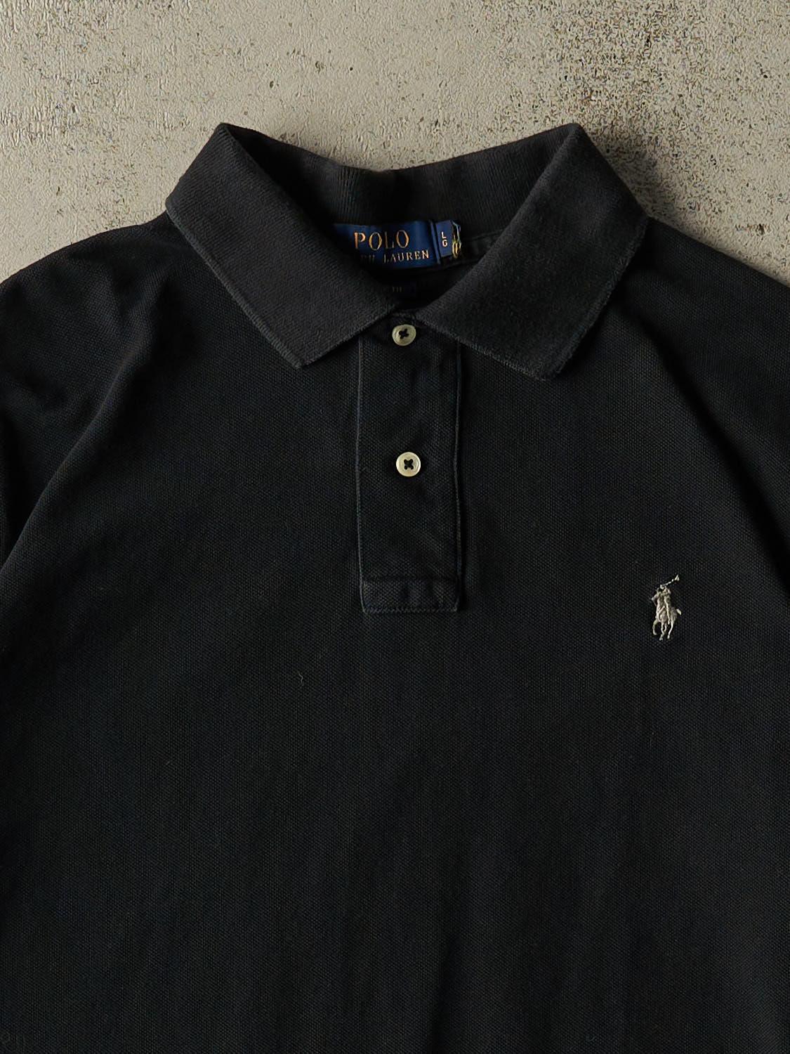 Vintage Y2K Black Polo Ralph Lauren Quarter Button Tee (L/XL)