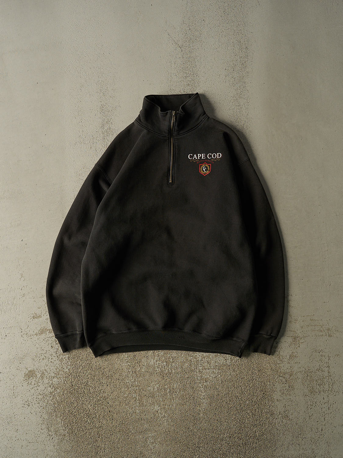 Vintage 90s Faded Black Cape Cod Quarter Zip Sweater (XL/XXL)