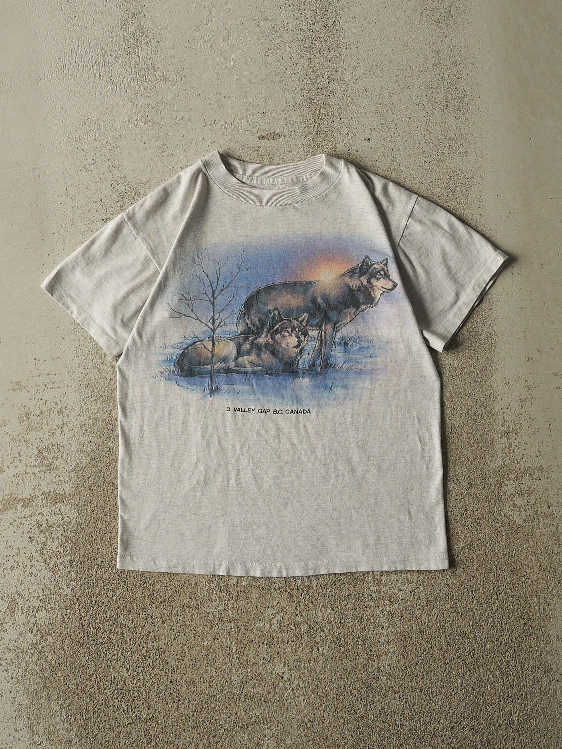 Vintage 90s Heather Grey BC Canada Wolf Single Stitch Tee (XS)
