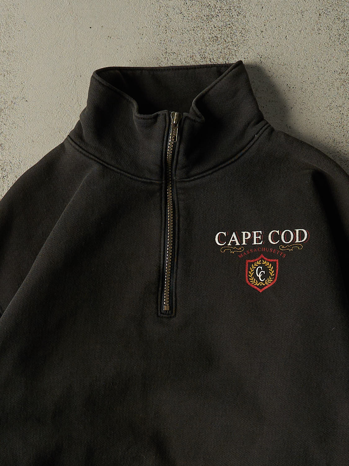 Vintage 90s Faded Black Cape Cod Quarter Zip Sweater (XL/XXL)