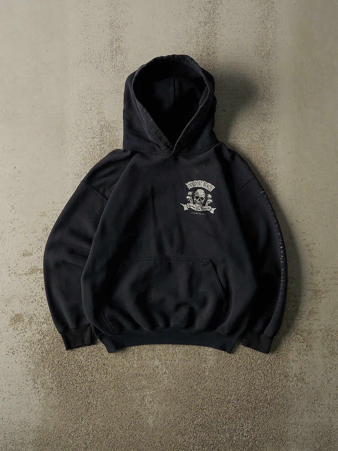 Vintage Y2K Faded Black Newport Beach California Hoodie (S/M)