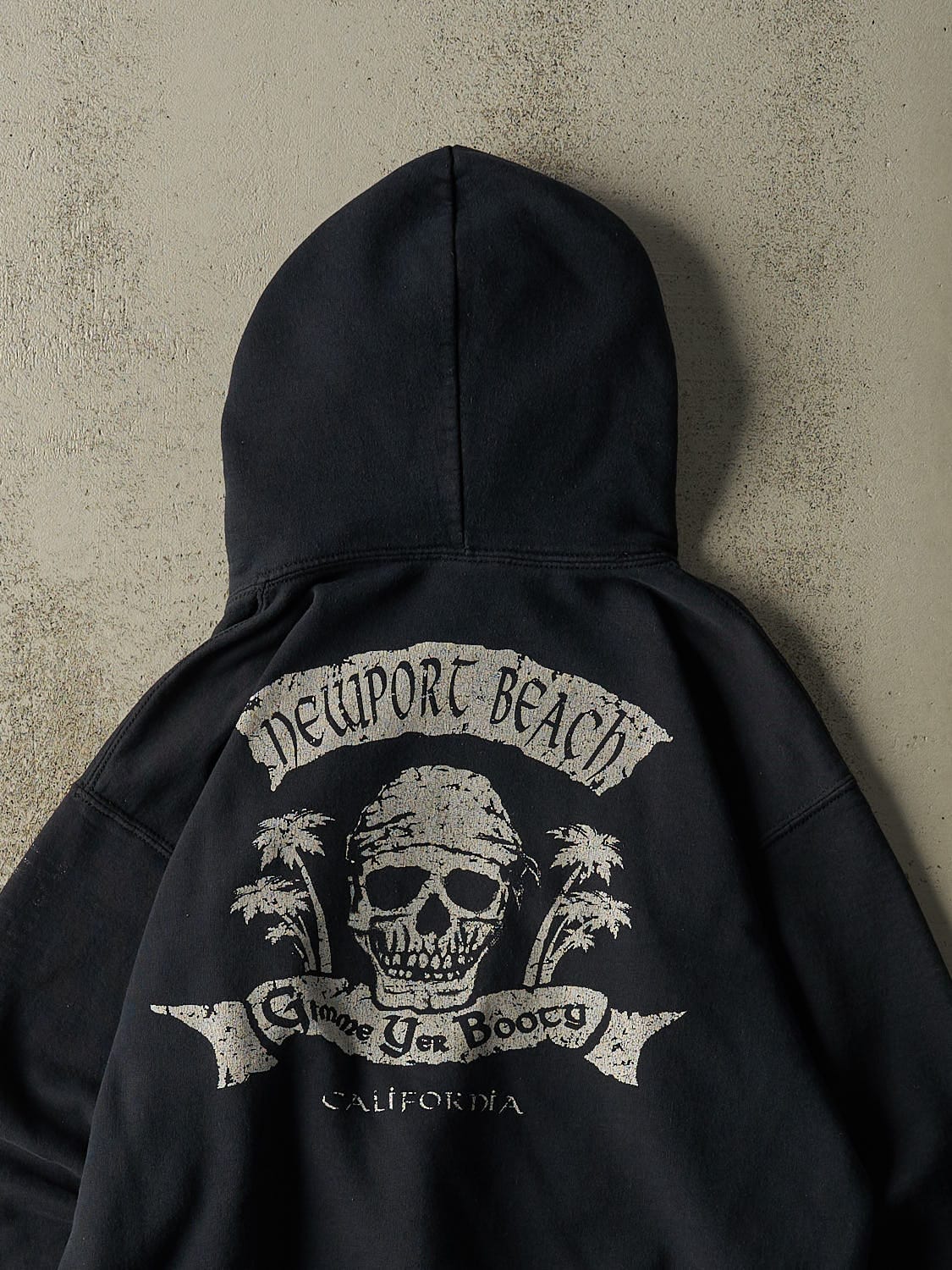 Vintage Y2K Faded Black Newport Beach California Hoodie (S/M)