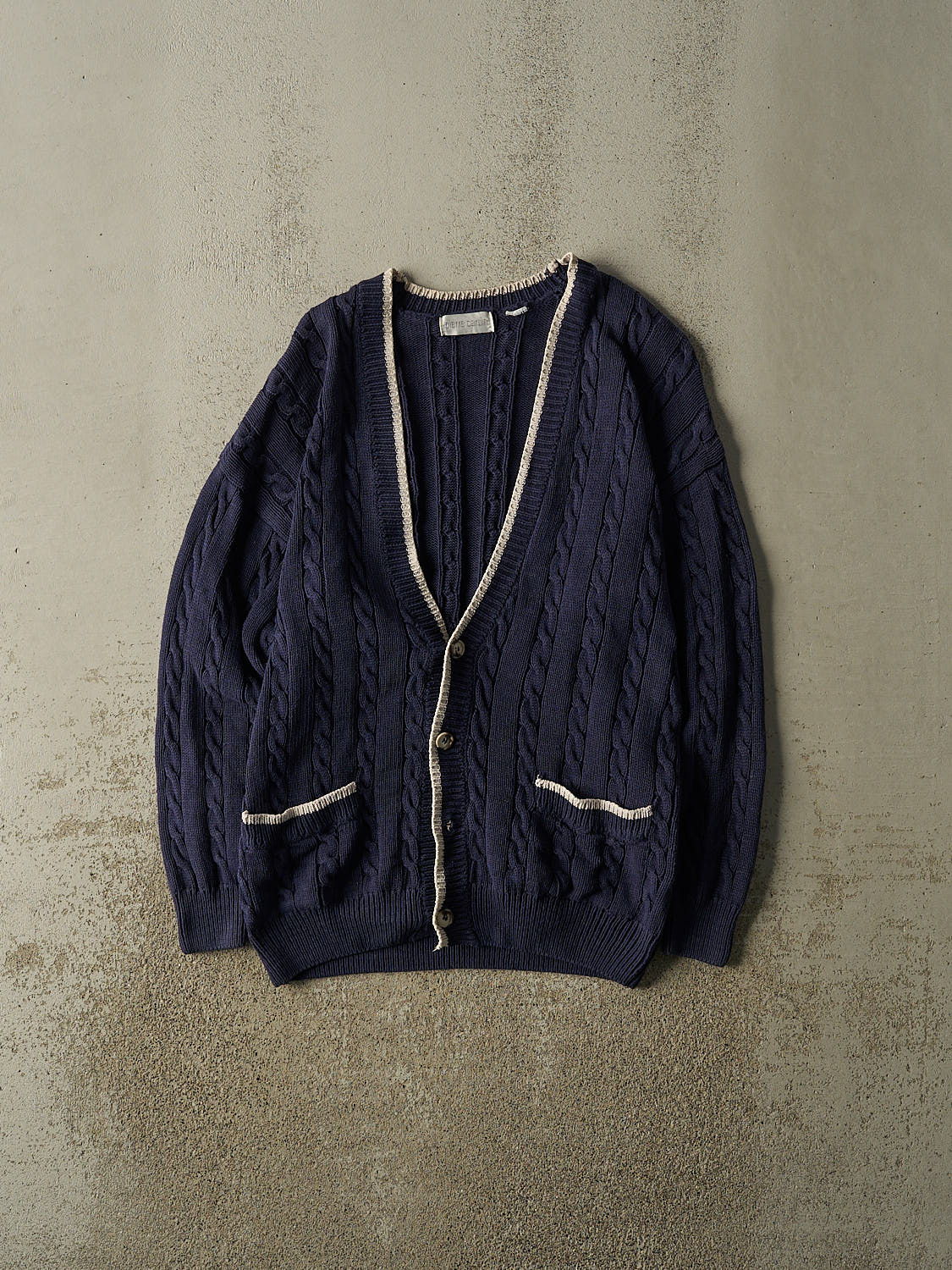 Vintage 90s Navy Blue Pierre Cardin Cable Knit Cardigan (M/L)