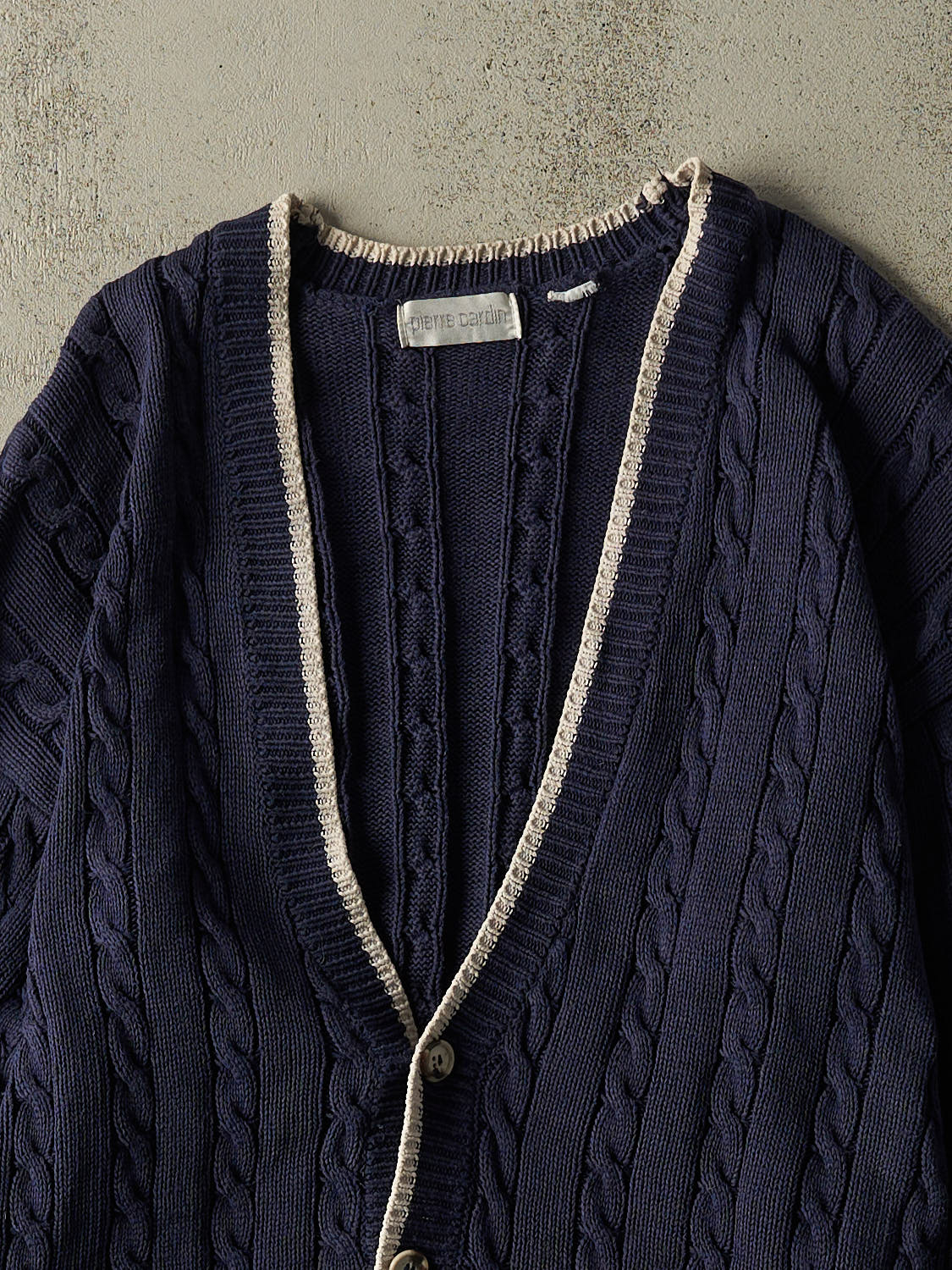 Vintage 90s Navy Blue Pierre Cardin Cable Knit Cardigan (M/L)