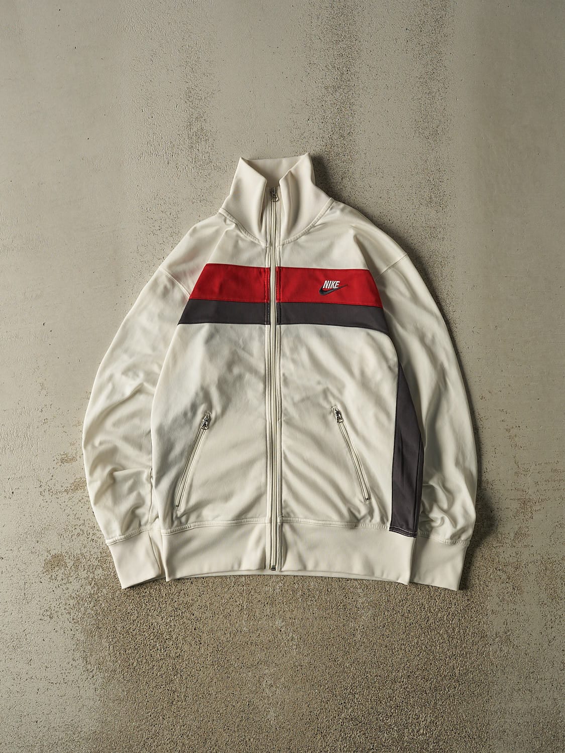 Vintage Y2K White Nike Embroidered Track Sweater (M/L)