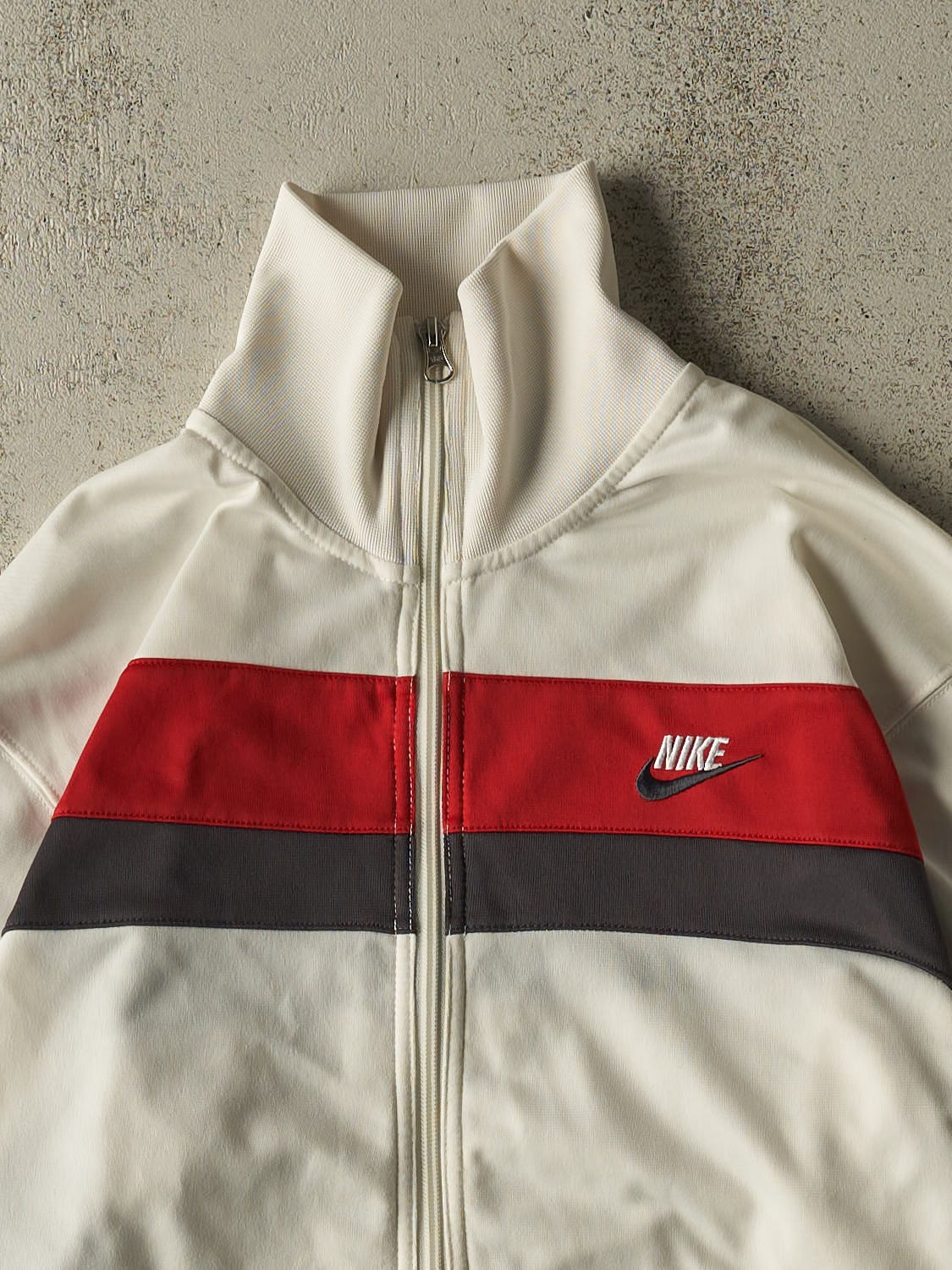 Vintage Y2K White Nike Embroidered Track Sweater (M/L)
