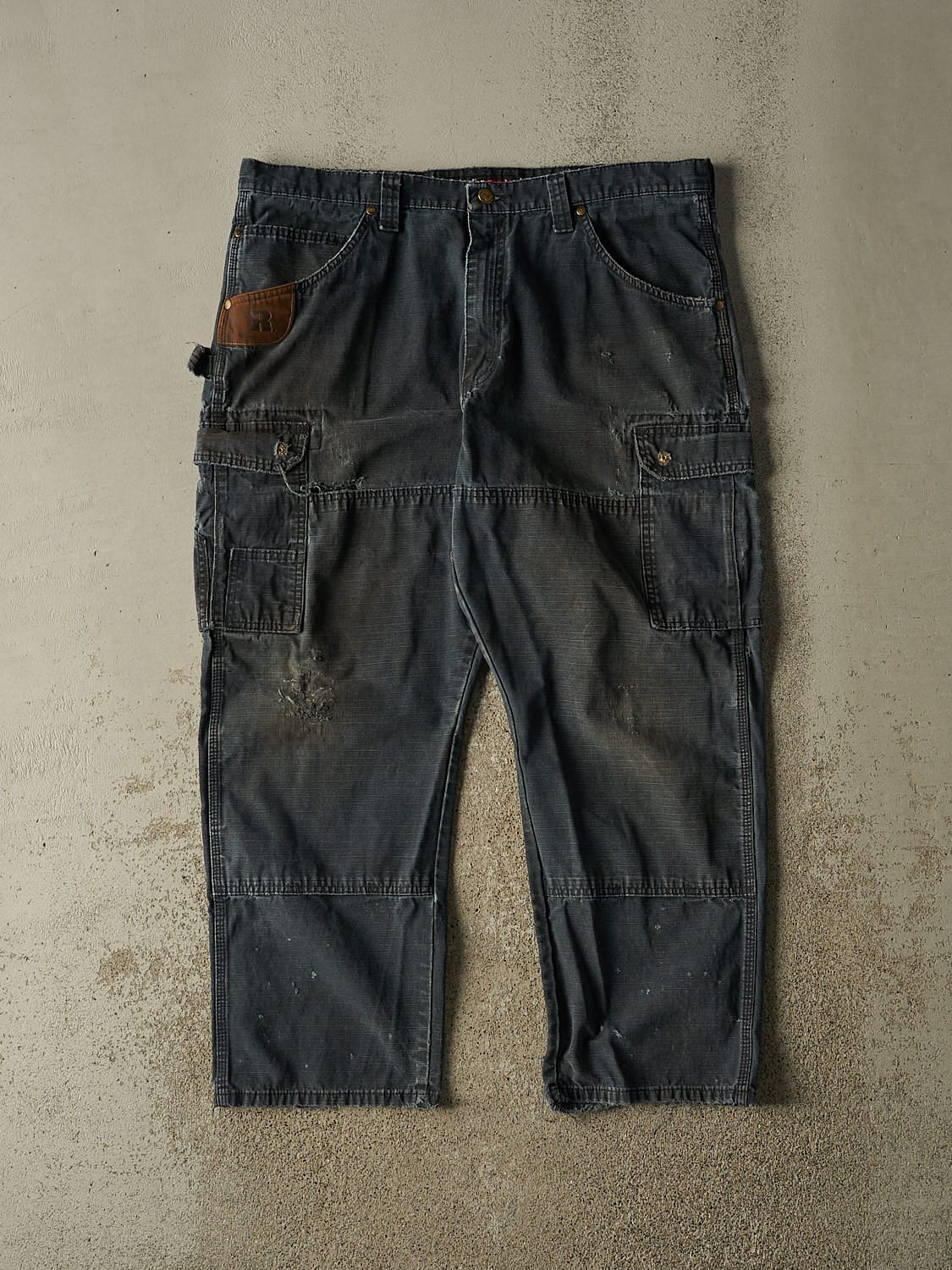 Vintage 90s Faded Navy Wrangler Riggs Double Knee Cargo Work Pants (38x28.5)