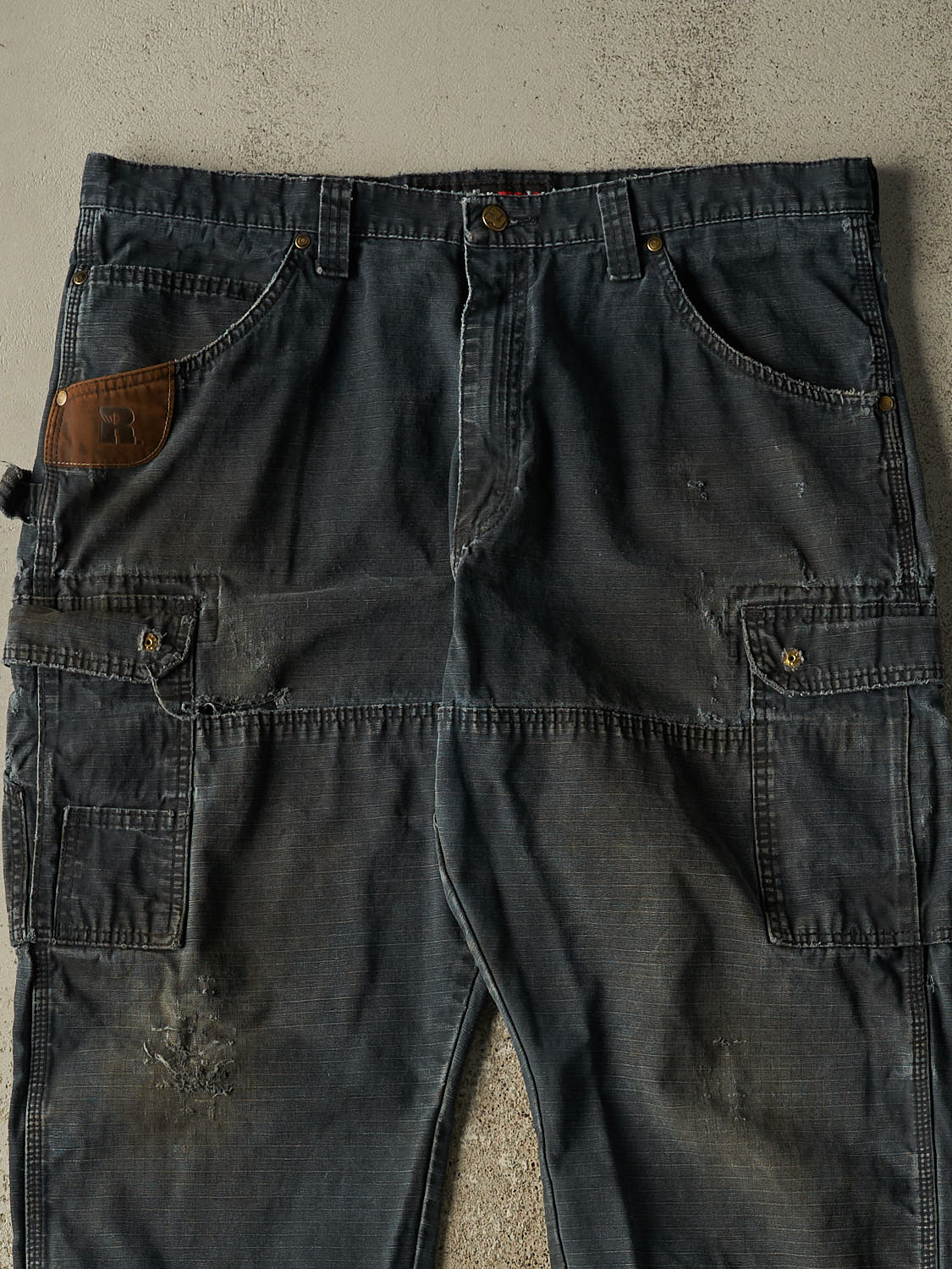 Vintage 90s Faded Navy Wrangler Riggs Double Knee Cargo Work Pants (38x28.5)