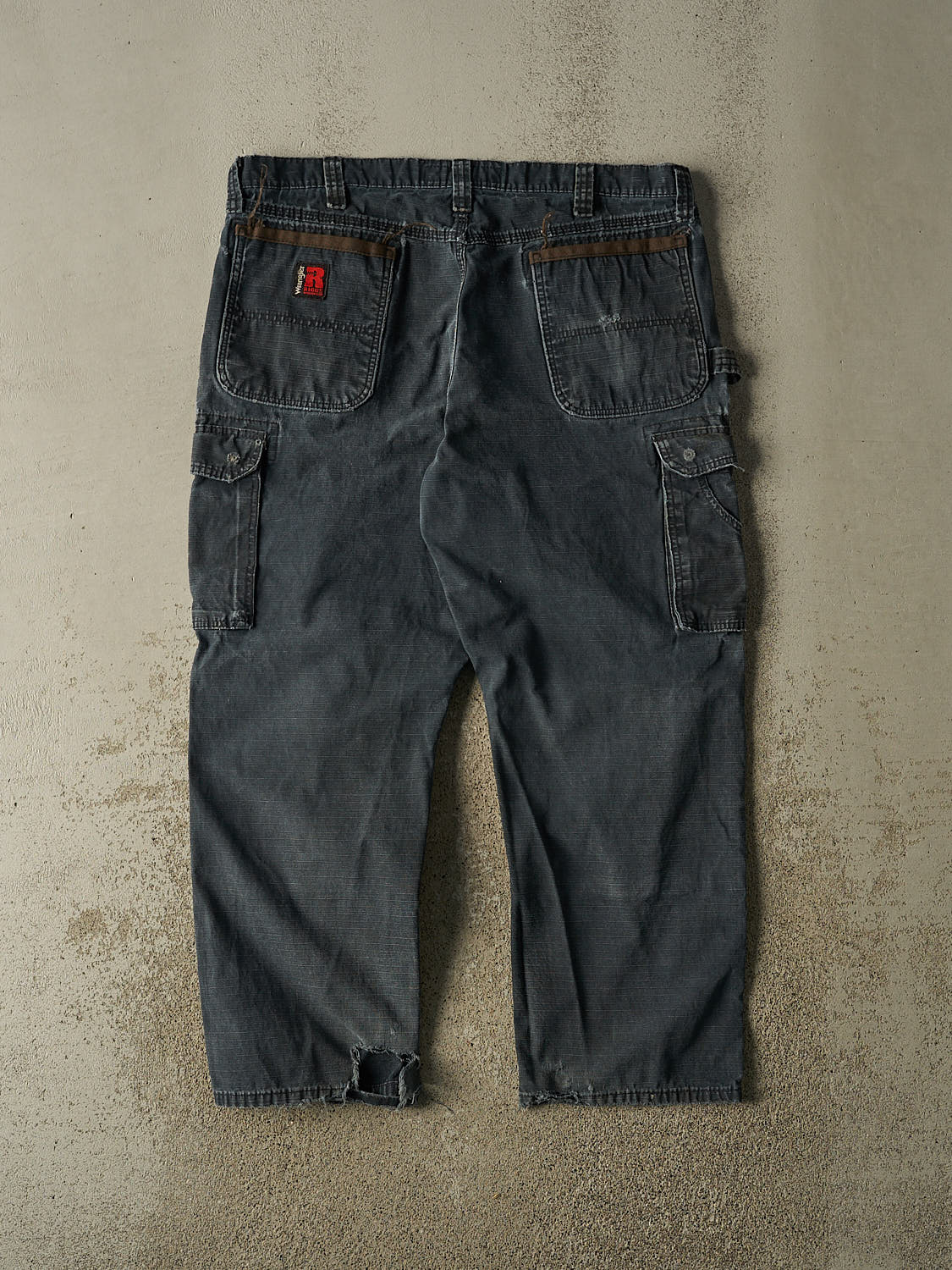Vintage 90s Faded Navy Wrangler Riggs Double Knee Cargo Work Pants (38x28.5)