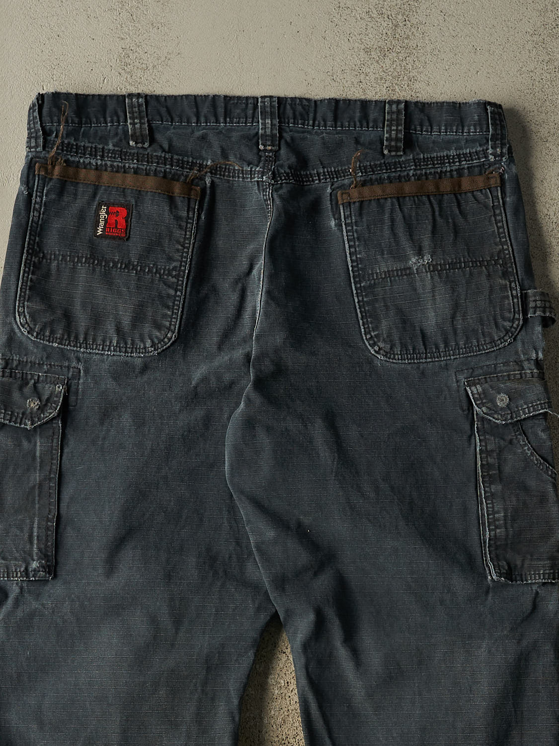 Vintage 90s Faded Navy Wrangler Riggs Double Knee Cargo Work Pants (38x28.5)