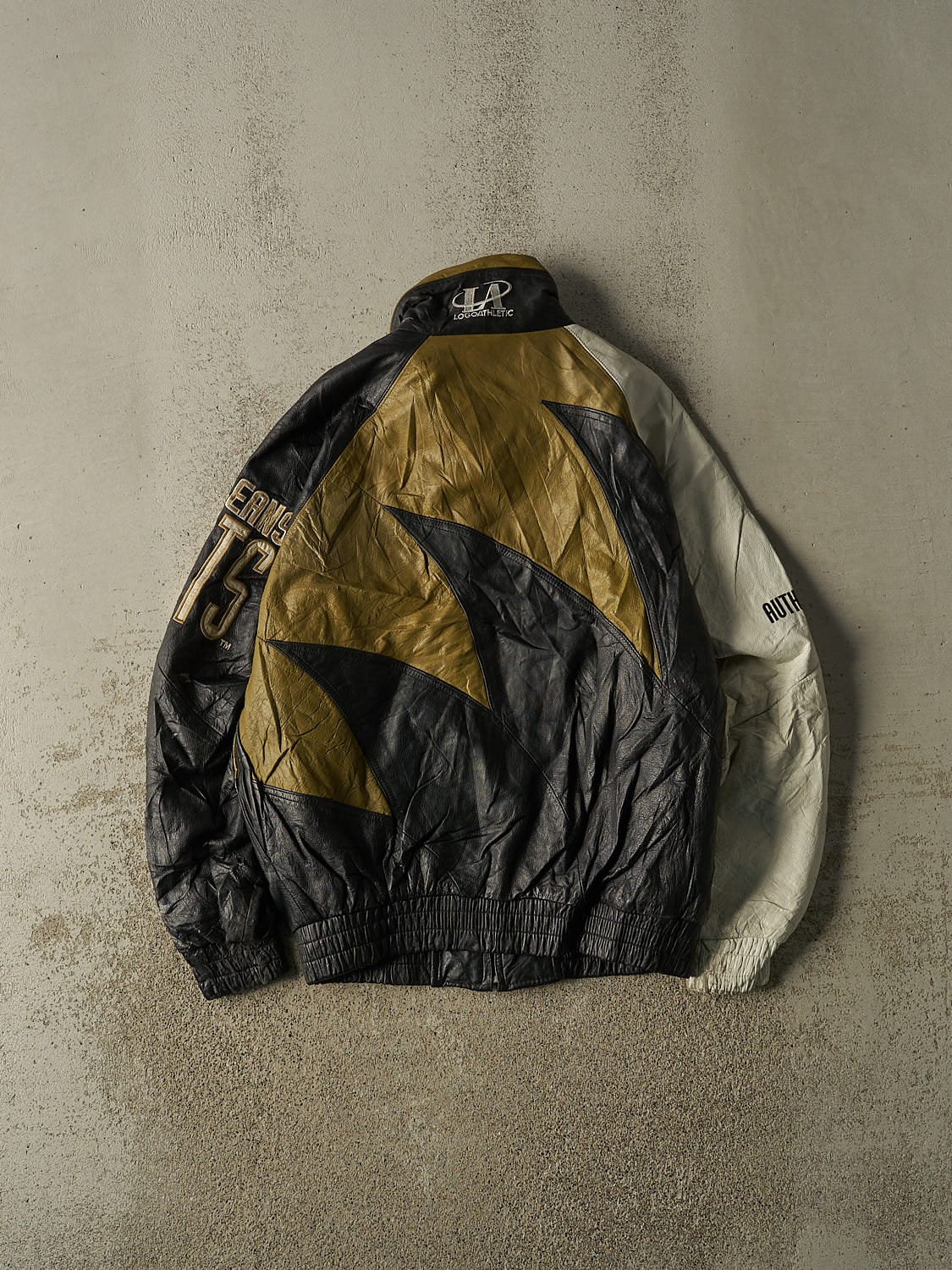 Vintage 90s Black RARE Logo Athletic New Orleans Saints Sharktooth Leather Jacket (M/L)