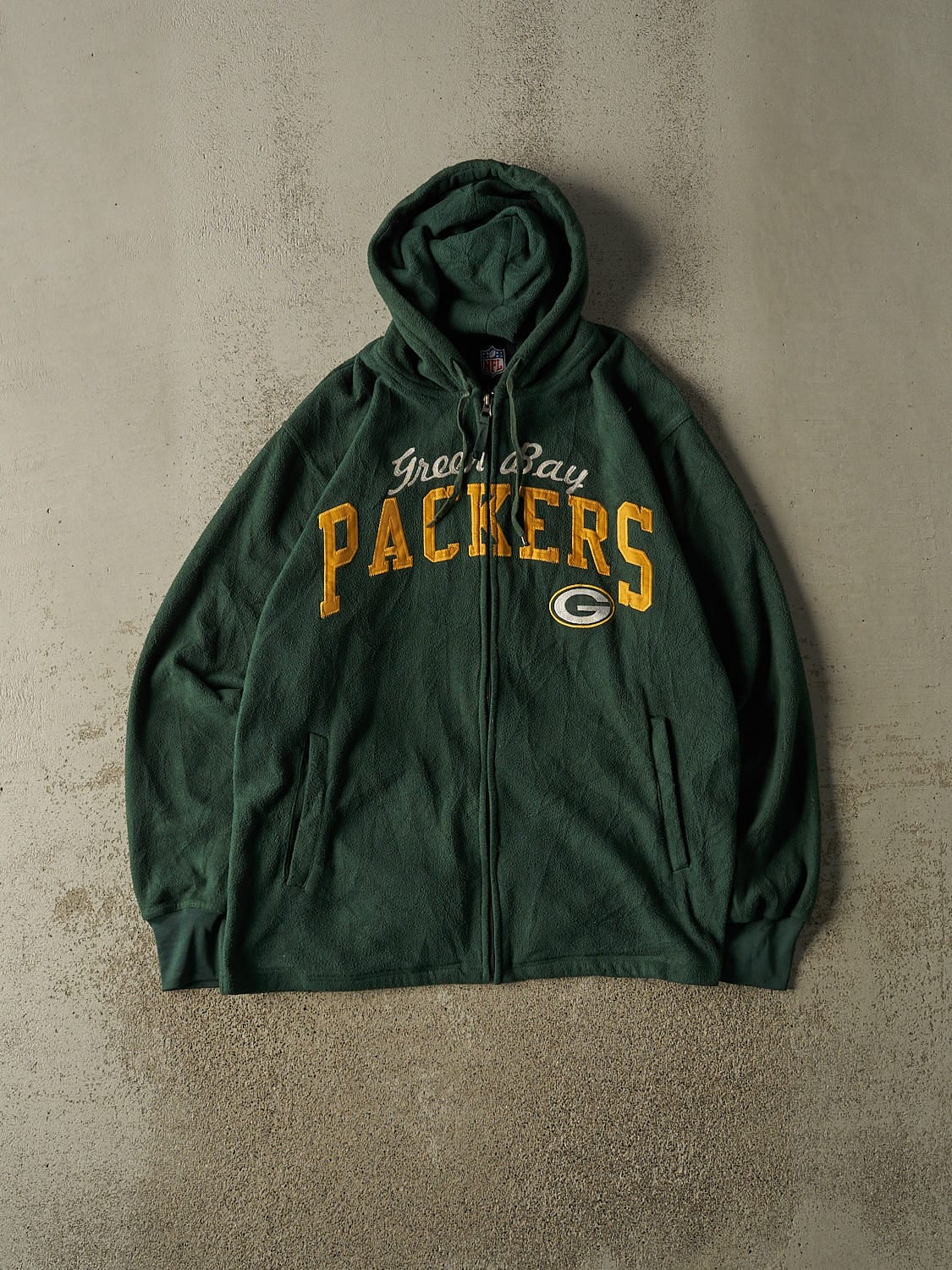 Vintage Y2K Green Green Bay Packers Embroidered Zip Up Fleece Hoodie (XL)