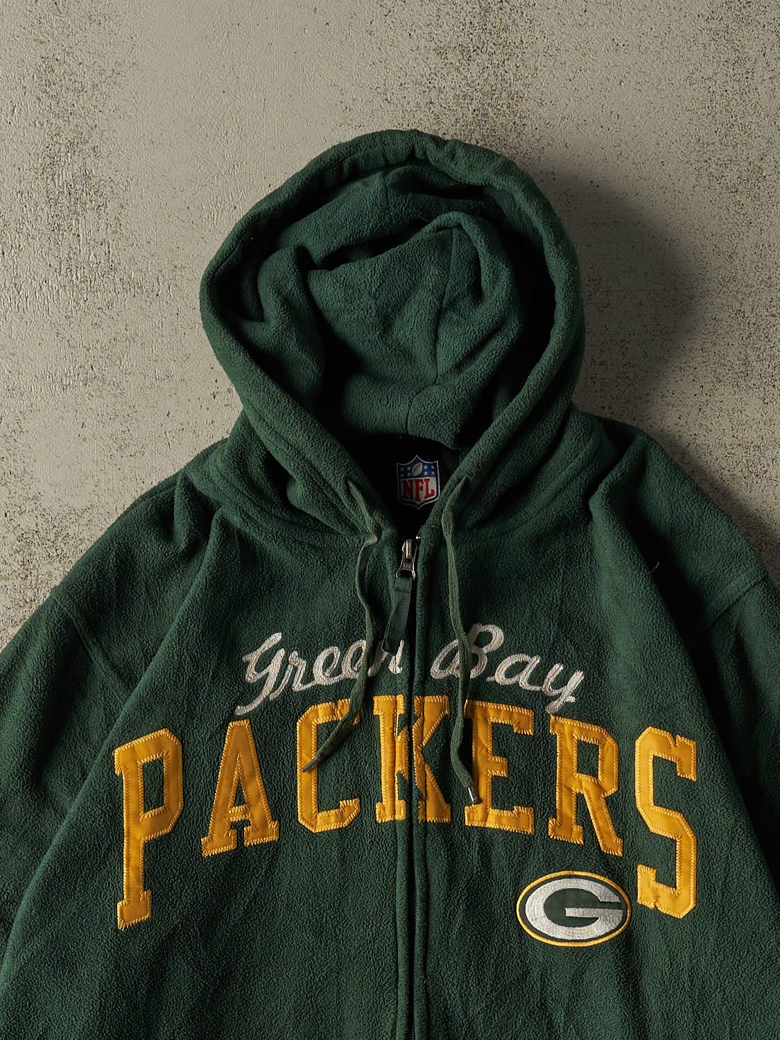 Vintage Y2K Green Green Bay Packers Embroidered Zip Up Fleece Hoodie (XL)