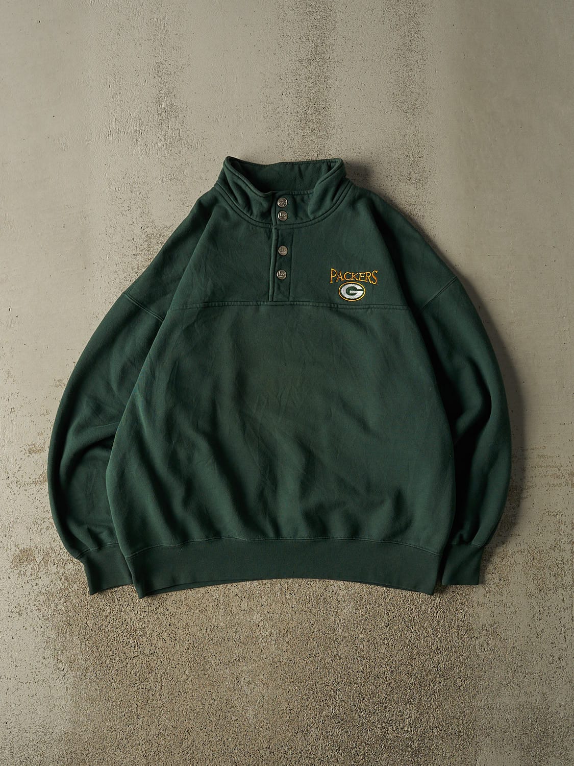 Vintage 90s Green Green Bay Packers Embroidered Quarter Button Sweater (XL/XXL)