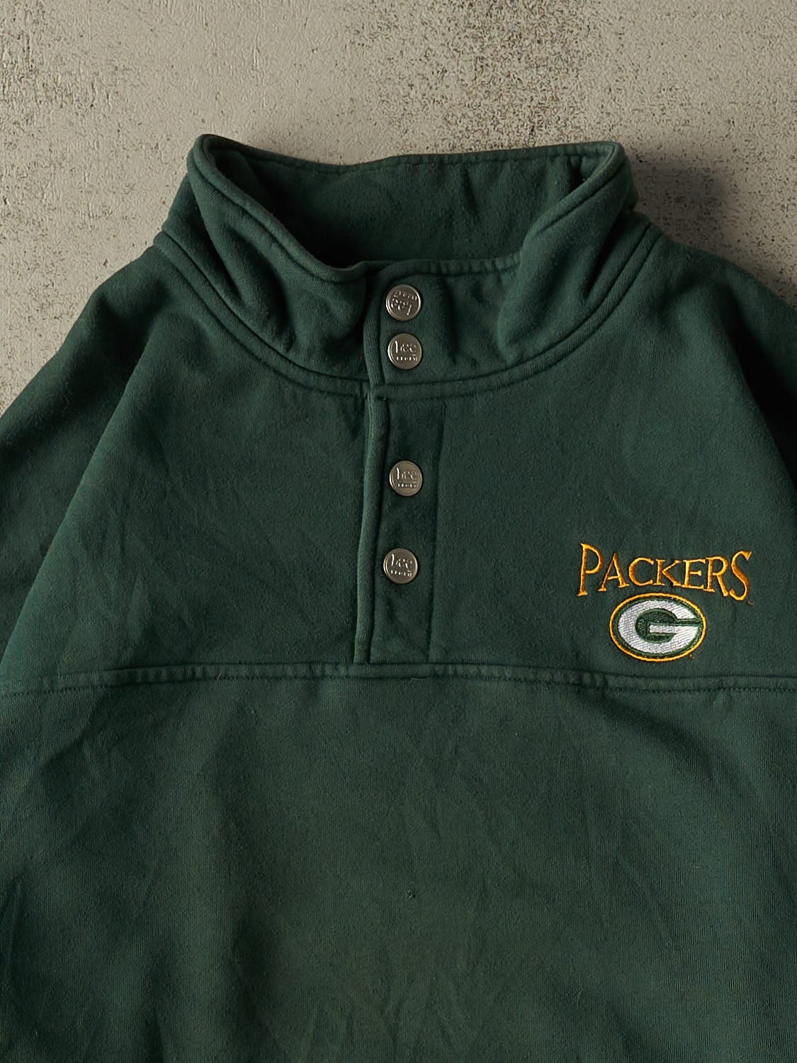 Vintage 90s Green Green Bay Packers Embroidered Quarter Button Sweater (XL/XXL)