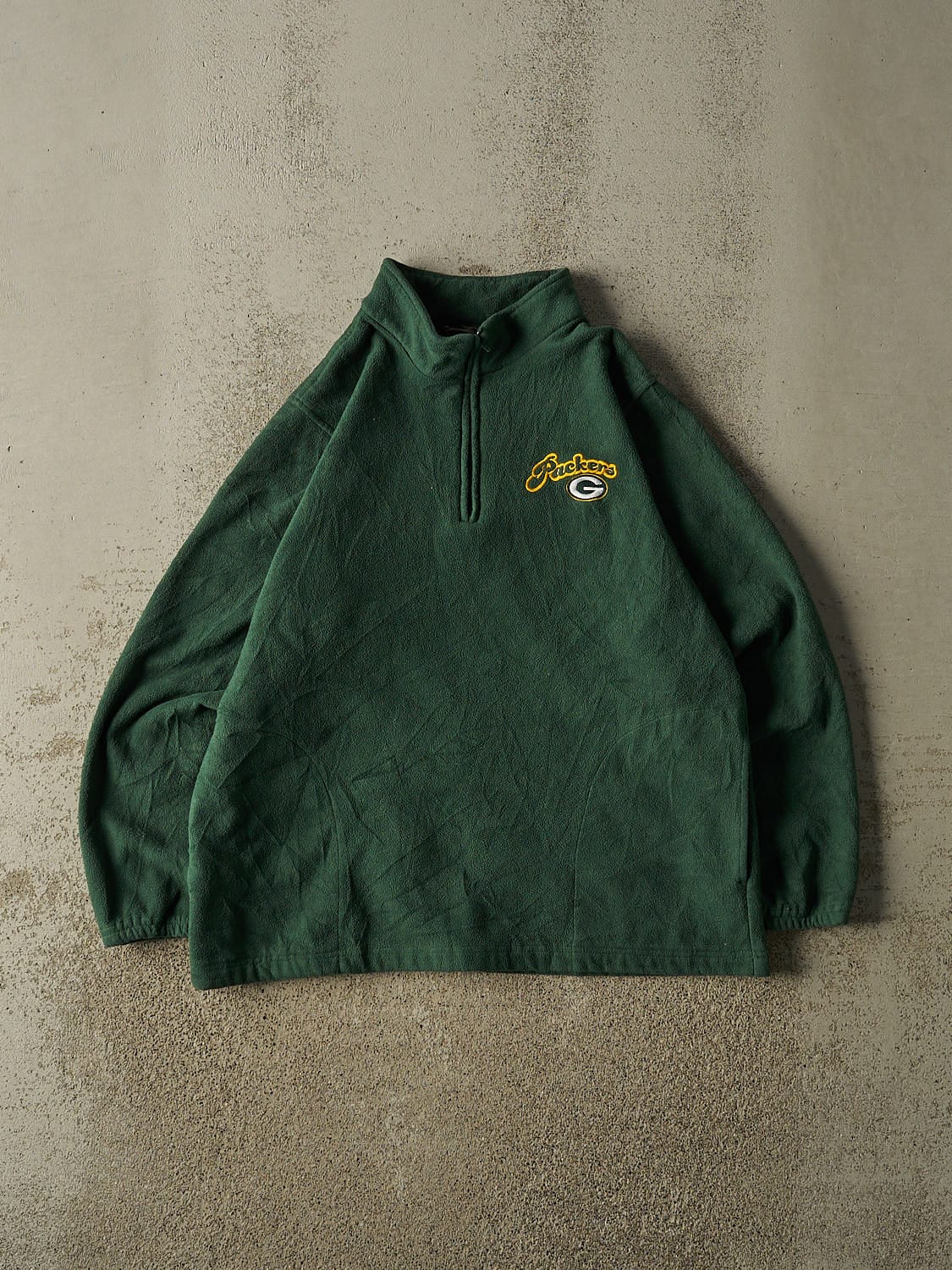 Vintage Y2K Green Green Bay Packers Embroidered Quarter Zip Fleece (M)