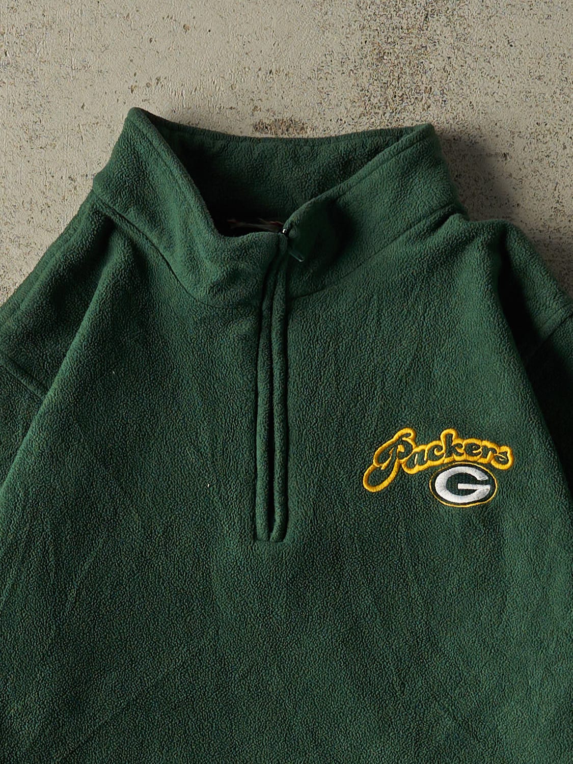 Vintage Y2K Green Green Bay Packers Embroidered Quarter Zip Fleece (M)