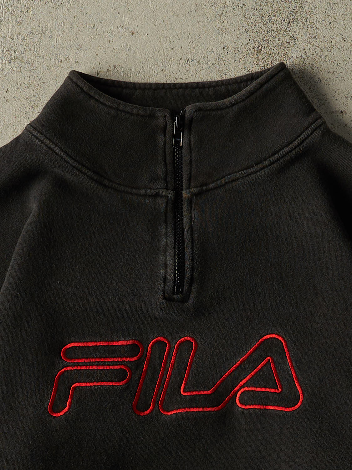 Vintage 90s Black Fila Embroidered Quarter Zip Sweater (M)