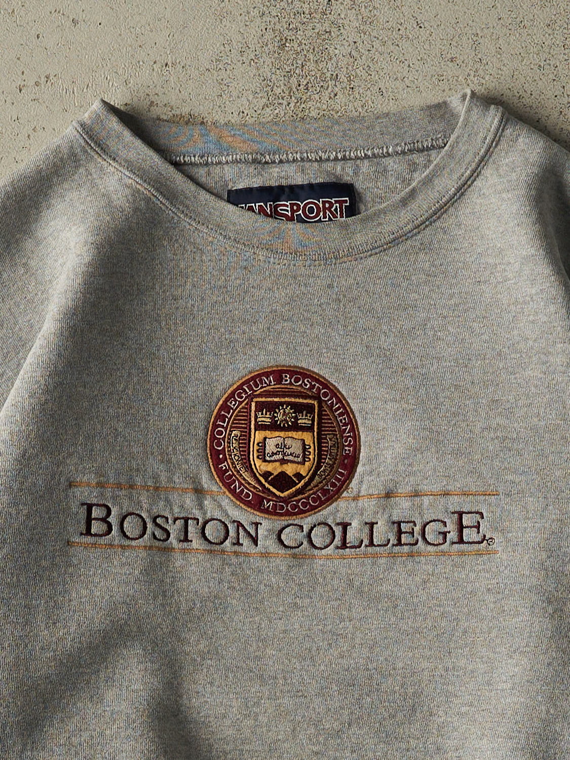 Vintage 90s Grey Boston College Embroidered Crewneck (XL)