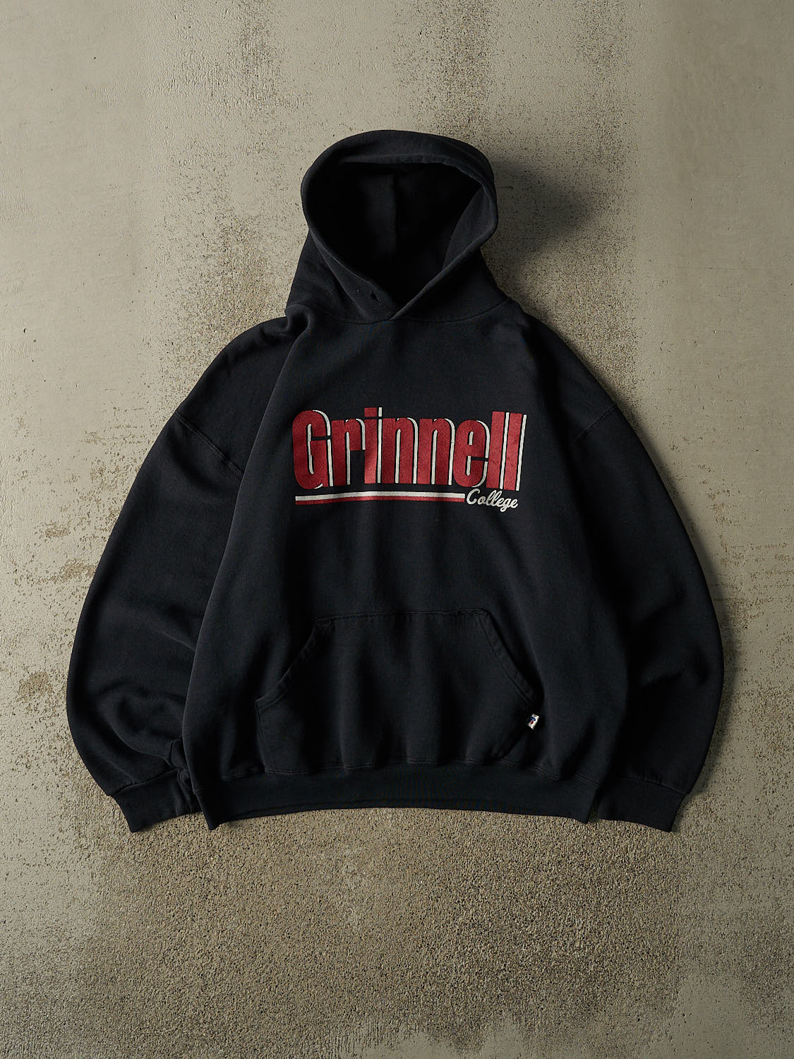 Vintage Y2K Faded Black Russell Athletic Grinnell College Hoodie (L)